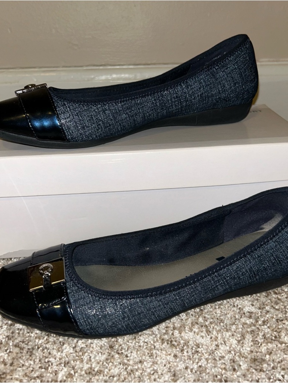 Anne Klein Metallic Navy Blue Ballet Flats - Picture 3 of 12
